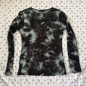 Sheer long sleeve top black and grey and white